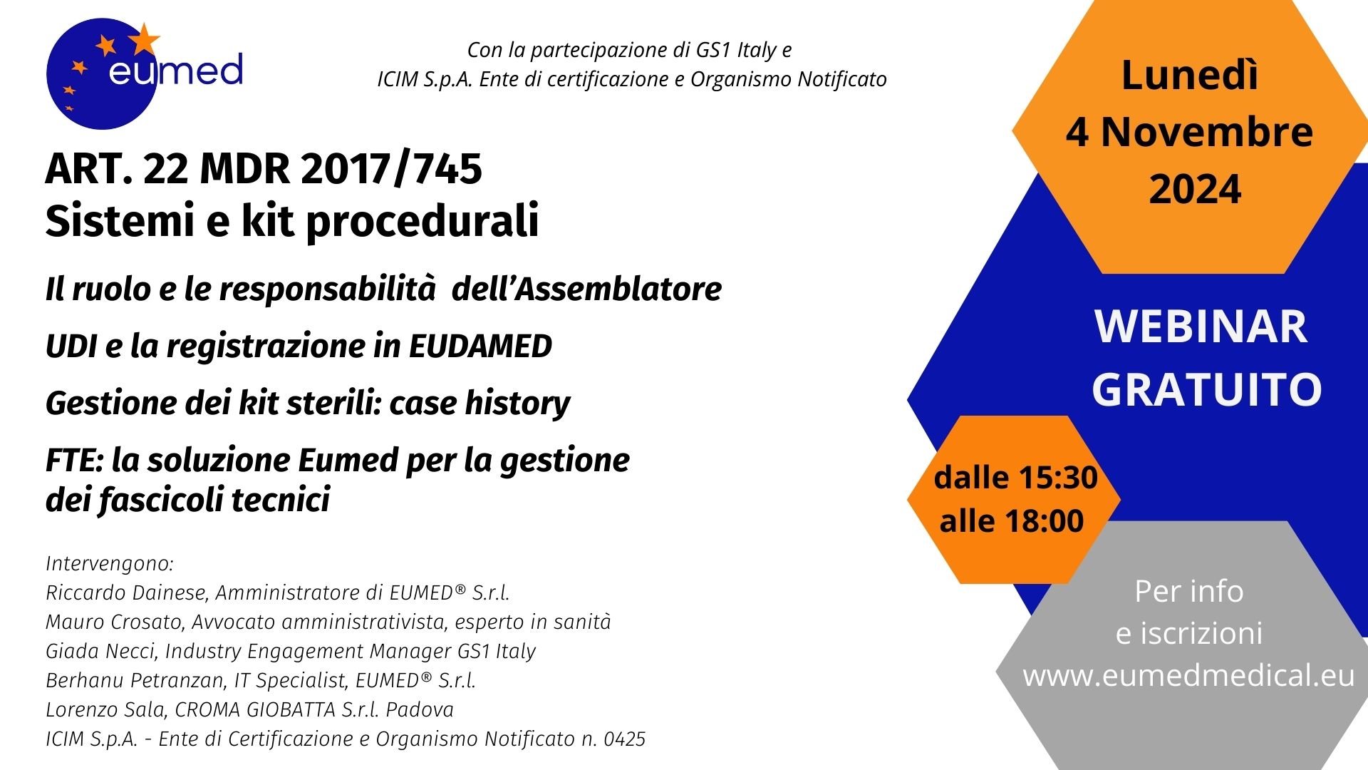 Webinar Eumed 04/11/2024 - ART. 22 MDR 2017/745: Sistemi e kit procedurali